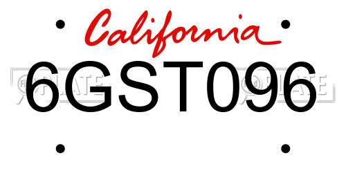 6GST096 California License Plate