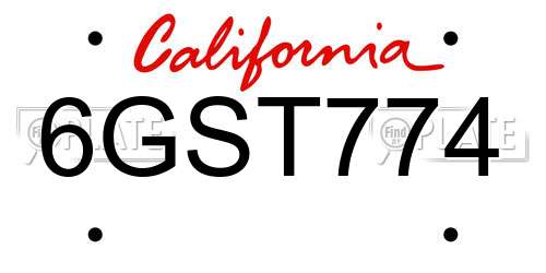 6GST774 California License Plate