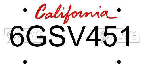 6GSV451 California License Plate