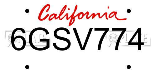 6GSV774 California License Plate