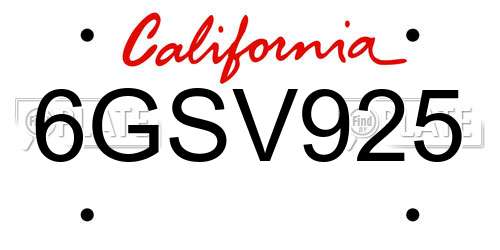6GSV925 California License Plate