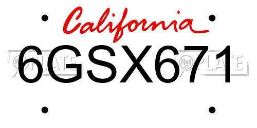 6GSX671 California License Plate