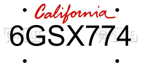 6GSX774 California License Plate