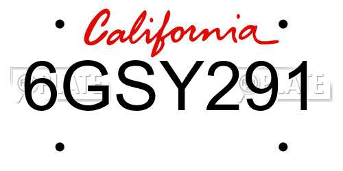 6GSY291 California License Plate