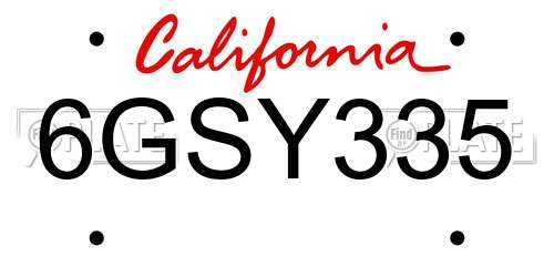 6GSY335 California License Plate