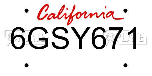 6GSY671 California License Plate