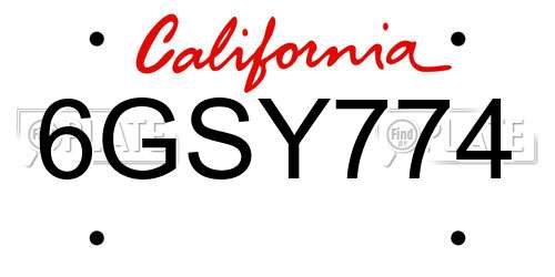 6GSY774 California License Plate