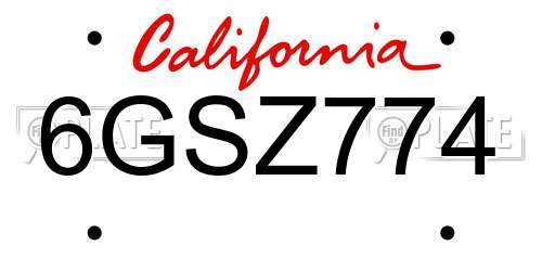 6GSZ774 California License Plate