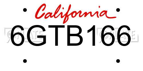 6GTB166 California License Plate