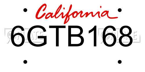 6GTB168 California License Plate