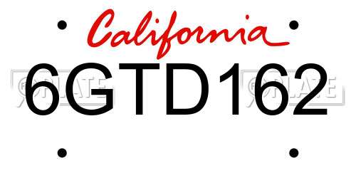6GTD162 California License Plate