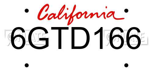 6GTD166 California License Plate