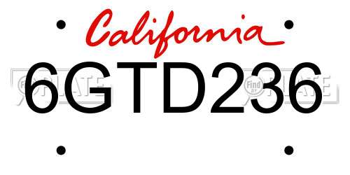 6GTD236 California License Plate