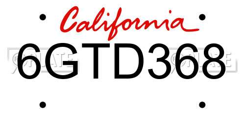 6GTD368 California License Plate