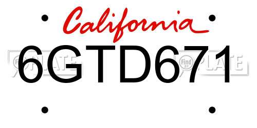 6GTD671 California License Plate