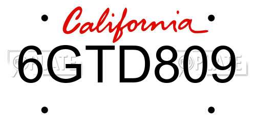 6GTD809 California License Plate