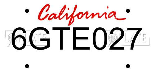 6GTE027 California License Plate