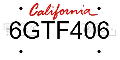 6GTF406 California License Plate