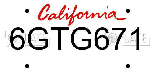 6GTG671 California License Plate