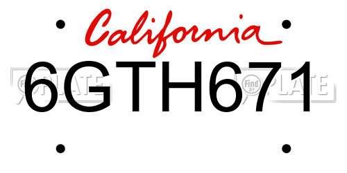 6GTH671 California License Plate