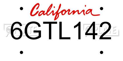 6GTL142 California License Plate