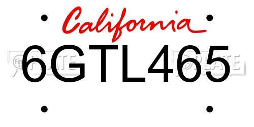 6GTL465 California License Plate