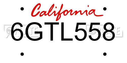 6GTL558 California License Plate