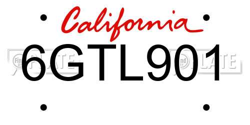 6GTL901 California License Plate