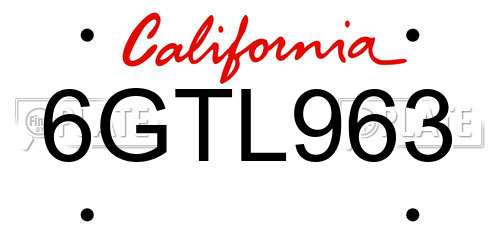 6GTL963 California License Plate