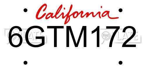 6GTM172 California License Plate