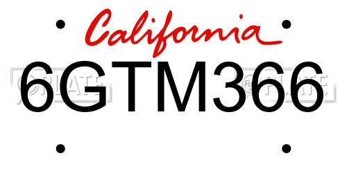 6GTM366 California License Plate