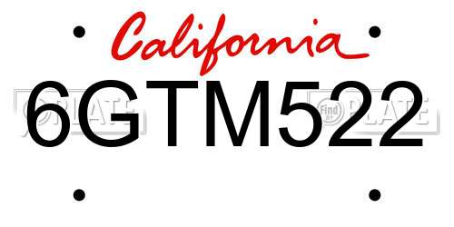 6GTM522 California License Plate