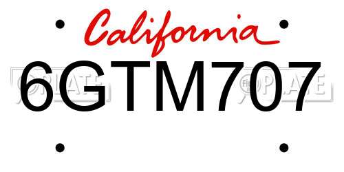 6GTM707 California License Plate