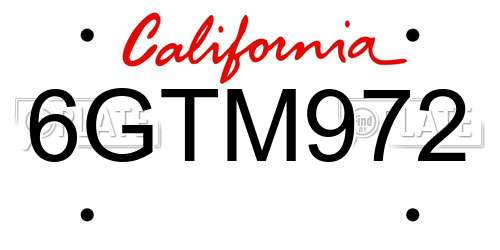 6GTM972 California License Plate