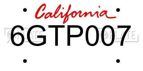 6GTP007 California License Plate