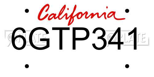 6GTP341 California License Plate