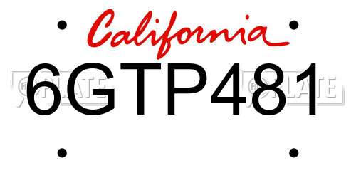 6GTP481 California License Plate