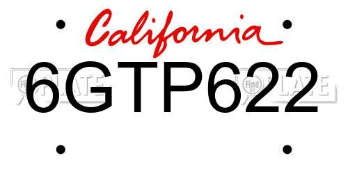 6GTP622 California License Plate