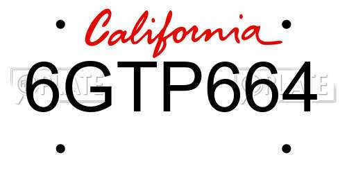 6GTP664 California License Plate