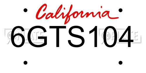 6GTS104 California License Plate