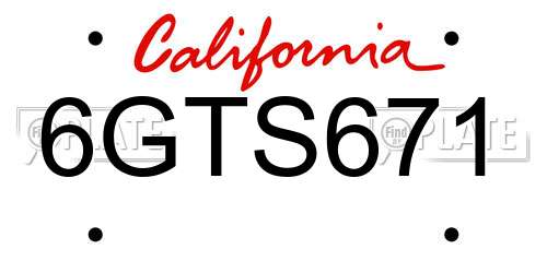 6GTS671 California License Plate