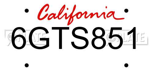 6GTS851 California License Plate