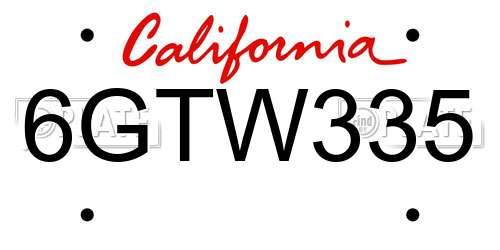 6GTW335 California License Plate