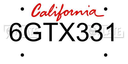 6GTX331 California License Plate