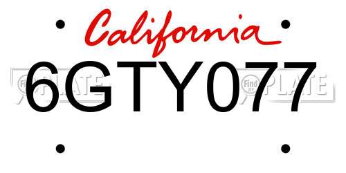 6GTY077 California License Plate