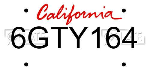 6GTY164 California License Plate