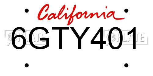 6GTY401 California License Plate