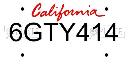 6GTY414 California License Plate
