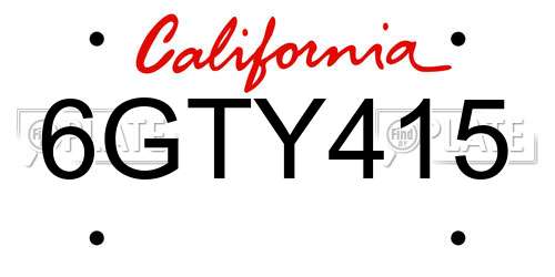 6GTY415 California License Plate
