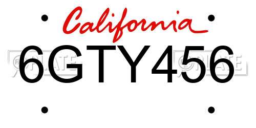6GTY456 California License Plate